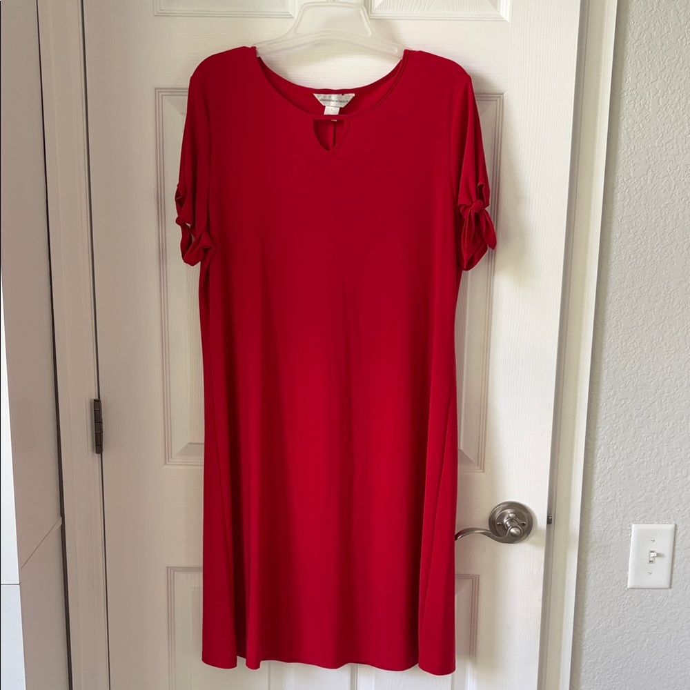 Christopher & Banks Red Knit Dress with Keyhole Neck